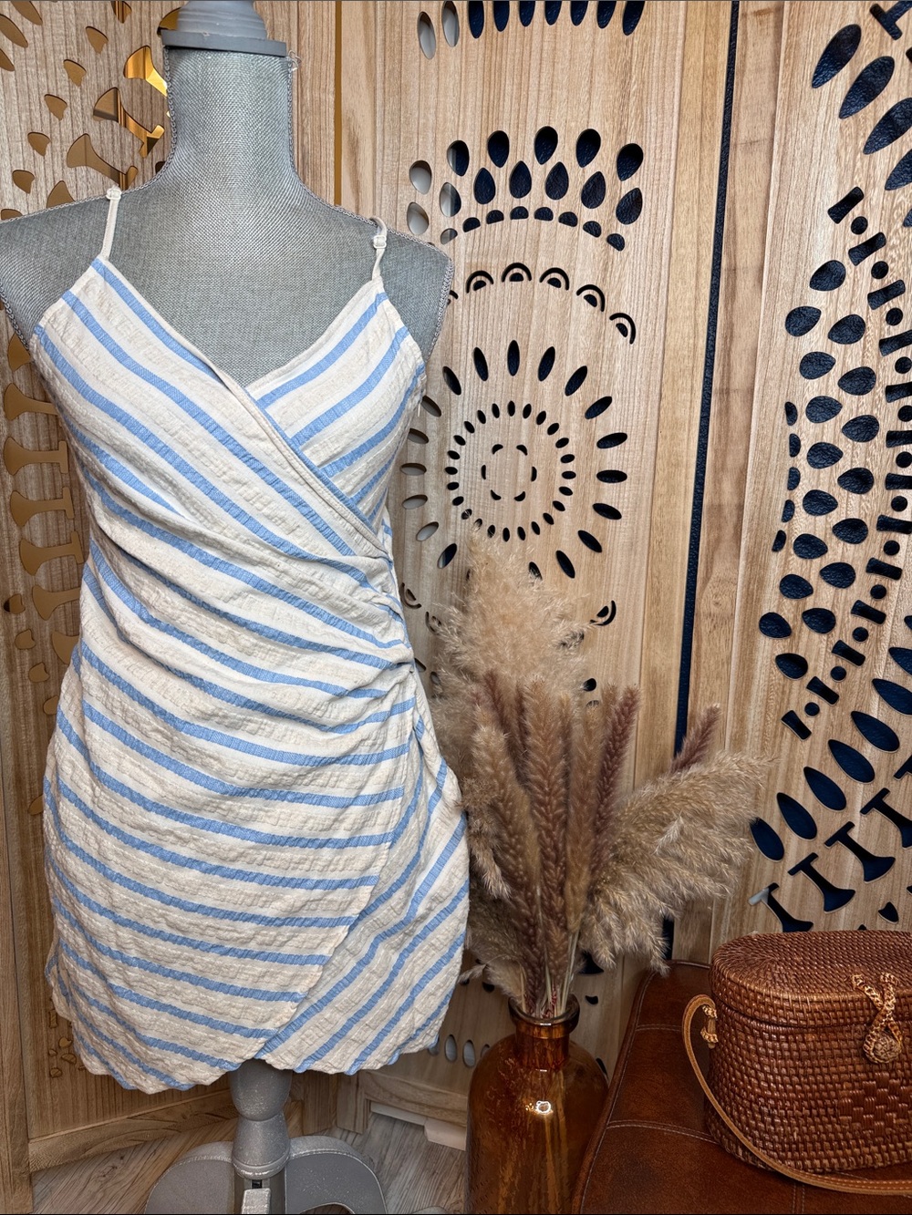 Zara Blue & White Striped Mini Wrap Dress